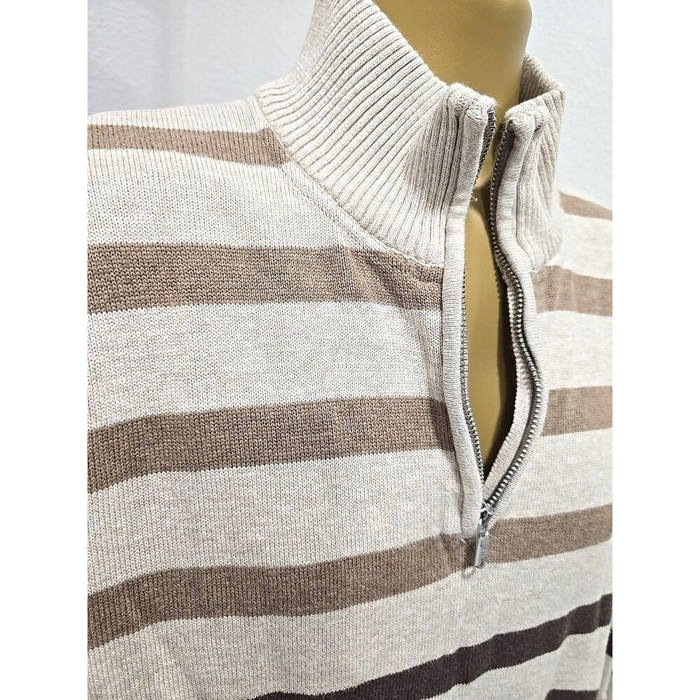 Tommy Hilfiger Pullover Sweater 1/4 Zip Mens 2XL Preppy Logo Tan Stripe Office
